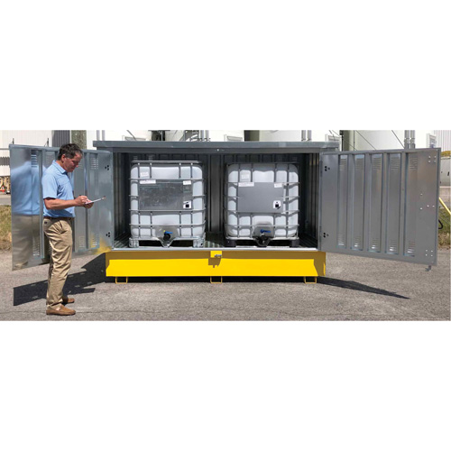 Steel Ultra-Twin IBC Hard Top, Length, 123.4", Width, 73.4", Height, 66.4", Spill Capacity, 370 US gal.