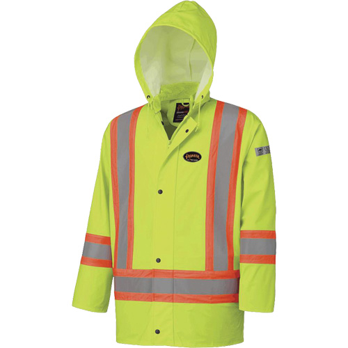 Flame Resistant Waterproof Jacket, Size, 2X-Large, Colour, High Visibility Lime-Yellow, Certification(s), CSA Z96-22 Class 2 Level 2 & Class 2 Level FR, ANSI/ISEA 107-2020 Class 3 Type P and R, ASTM D6413 Flame Resistance, CGSB 155.20-2000 Type 3
