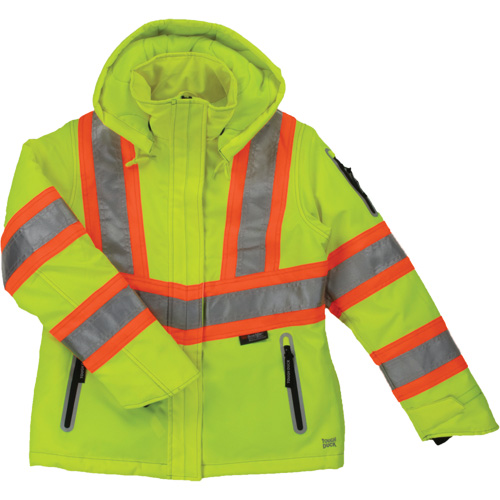 Women?s Insulated Flex Safety Jacket, Colour, High Visibility Lime-Yellow, Reflective Colour, Silver/Orange, Size, Medium, Material, Polyester, Additional Certification(s), ANSI Type R Class 3