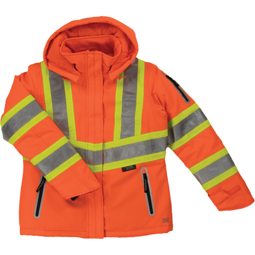 Women?s Insulated Flex Safety Jacket, Colour, High Visibility Orange, Reflective Colour, Silver/Lime-Green, Size, Small, Material, Polyester, Additional Certification(s), ANSI Type R Class 3