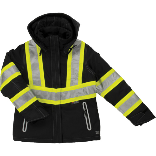 Women?s Insulated Flex Safety Jacket, Colour, Black, Reflective Colour, Silver/Lime-Green, Size, Large, Material, Polyester, Additional Certification(s), ANSI Type 0 Class 1