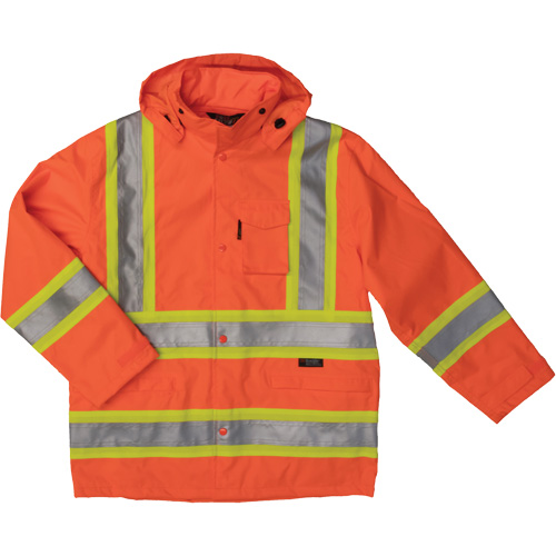 Ripstop Safety Rain Jacket, Colour, High Visibility Orange, Reflective Stripe Colour, Silver/Lime-Green, Size, X-Small, Material, Polyester, Additional Certification(s), ANSI Type R Class 3