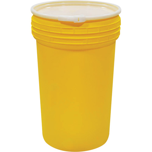 Plastic Lab Pack Nestable Drum with Lever-Lock, Interior Diameter, 23", Interior Height, 37.5", Capacity, 55 US gal., Mobile/Stationary, Mobile, Colour, Yellow