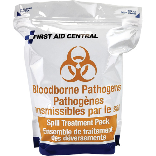 13-Piece Bloodborne Pathogens Refill Pack for Emergency Response First Aid Kit, Includes, (1) Disposable Gown; (1) Mask with Eye Shield; (2) Nitrile Exam Gloves; (1) Spill Clean-Up Powder; (1) Scoop and Spatula; (1) Disposable Clean-up Towel; (2) Biohazard Waste Bags; (2) Disinfecting Surface Wipes; (2) Hand Sanitizing Wipes