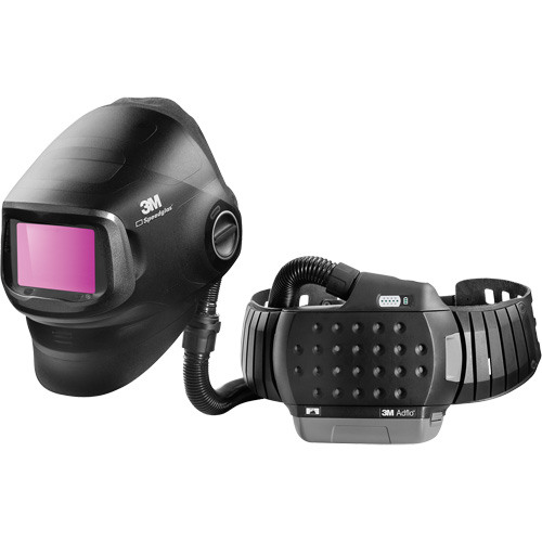 Speedglas? G5-01 Heavy-Duty Welding Helmet with Adflo? PAPR Assembly, Head Gear, Welding Helmet, Battery Type, Lithium-Ion, Includes, 3M? Speedglas? G5-01 Helmet Assembly; lithium-ion battery; charger; high-efficiency particulate filter; prefilter; spark arrestor; wide leather belt; and self-adjusting breathing tube, Auto-Darkening Filter, G5TW