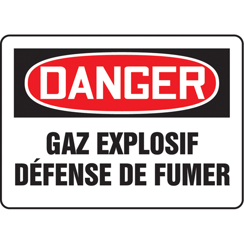 "Gaz explosif d‚fense de fumer" Sign, Material, Plastic, Height, 7", Width, 10", Display Type, Bolt-On, Legend, Danger; Gaz Explosif D‚fense De Fumer, Service temperature range, 90øF to 168øF