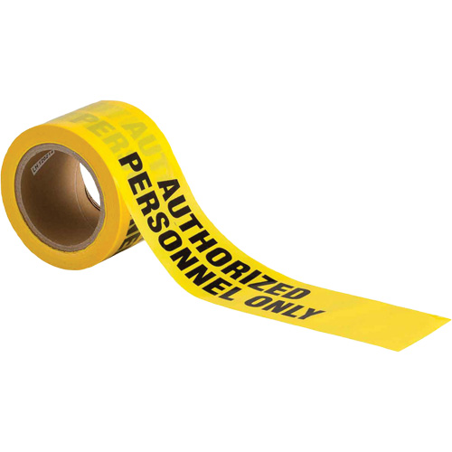 Barricade Tape, Thickness, 3 mils, Length, 200', Width, 3", Colour, Black on Yellow, Legend, Authorized Personnel Only