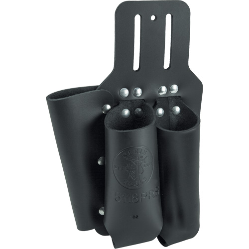 Pliers, Rule & Screwdriver Holder, Material, Leather, Colour, Black, No. of Pockets, 3, Style, Multiple Tool Holder, For Use With, 7'' to 9'' Side-Cutting Pliers, Most Screwdrivers, 6' Folding Rules, Belt Connection, Slotted