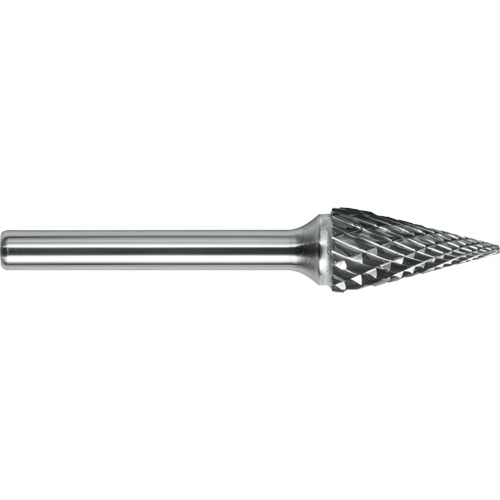 Drillco? Solid Carbide Burr, Trade No., SM-4L, Head Diameter, 3/8", Shank Size, 1/4", Depth of Cut, 1", Type, Grinding Burr, Shape, Pointed Cone