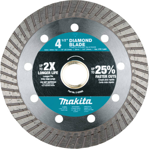 Turbo Diamond Blade, Diameter, 4-1/2", Arbor Hole Size, 7/8"/5/8"