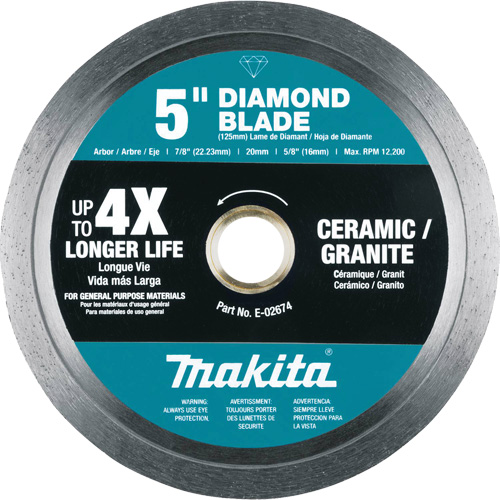 Continuous Rim Diamond Blade, Diameter, 5", Arbor Hole Size, 7/8"/5/8"