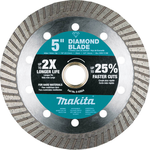 Turbo Diamond Blade, Diameter, 5", Arbor Hole Size, 7/8"/5/8"