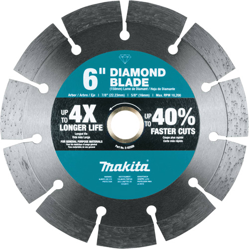 Segmented Rim Diamond Blade, Diameter, 6", Arbor Hole Size, 7/8"/5/8"