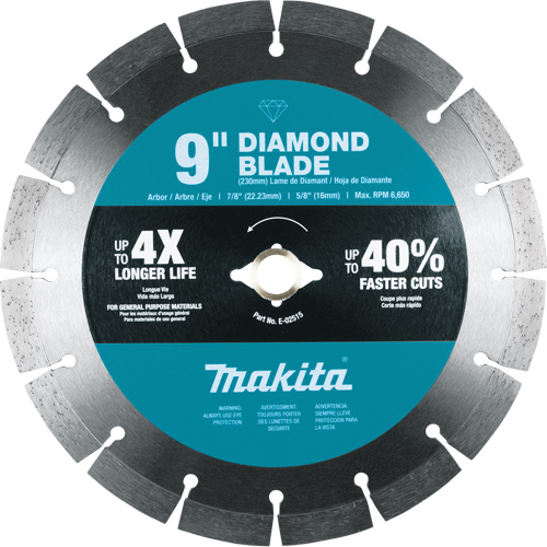 Segmented Rim Diamond Blade, Diameter, 9", Arbor Hole Size, 7/8"/5/8"