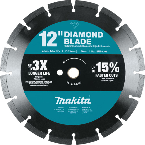 Segmented Rim Diamond Blade, Diameter, 12", Arbor Hole Size, 1"