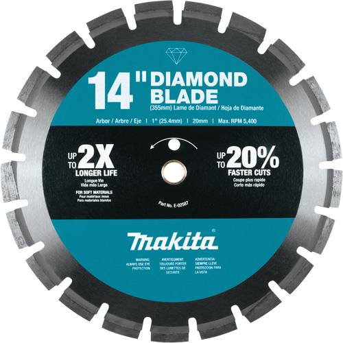 Segmented Rim Diamond Blade, Diameter, 14", Arbor Hole Size, 1"