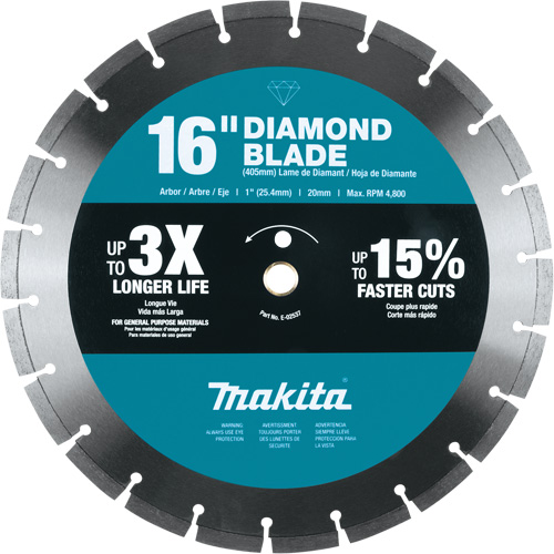 Segmented Rim Diamond Blade, Diameter, 16", Arbor Hole Size, 1"