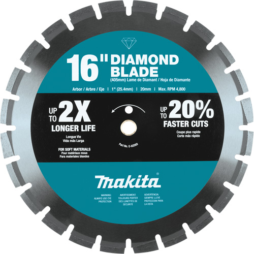 Segmented Rim Diamond Blade, Diameter, 16", Arbor Hole Size, 1"