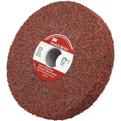 Scotch-Brite? Non-Woven Metal Finishing Wheel, Diameter, 6", Width, 1", Grit, Medium, Arbor Size, 1", Density, 5