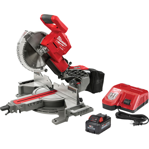 M18 Fuel? Dual Bevel Sliding Compound Mitre Saw Kit, Voltage, 18 V, Blade Size, 10", Battery Type, Lithium-Ion, Mitre Range, 50ø left/60ø Right, RPM, 4000, Vertical Capacity Against Fence, 5-3/4"