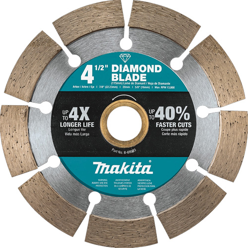 Segmented General Purpose Diamond Blade, Diameter, 4-1/2", Arbor Hole Size, 7/8"/5/8", Max RPM, 13800