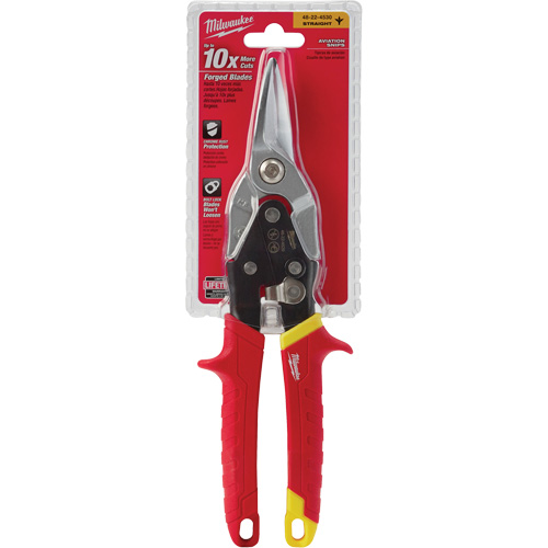 Aviation Snips, Overall Length, 10", Handle Style, Straight, Handle Colour, Yellow, Cut Style, Straight, Weight, 1 lbs.
