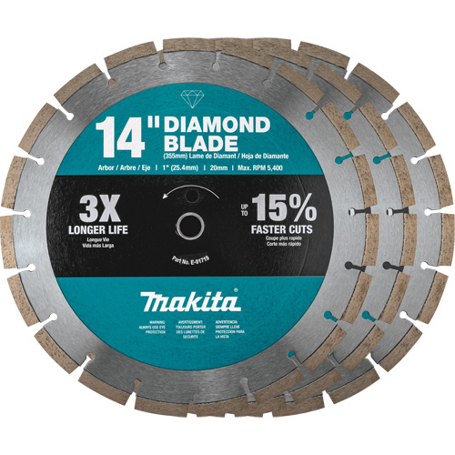 Segmented General-Purpose Contractor Diamond Blade, Diameter, 14", Arbor Hole Size, 1", Max RPM, 5400