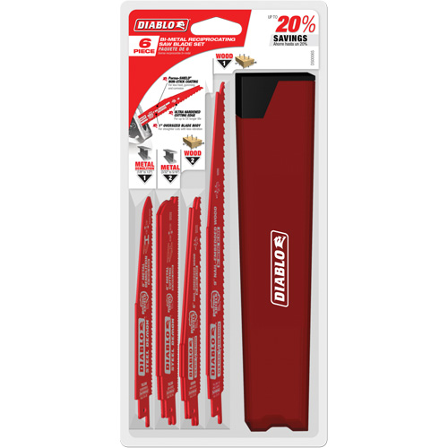 Nail-Embedded Wood & Metal Cutting/Demo Reciprocating Saw Blade Set, No. of Pieces, 6, Size Range, 6" - 9"