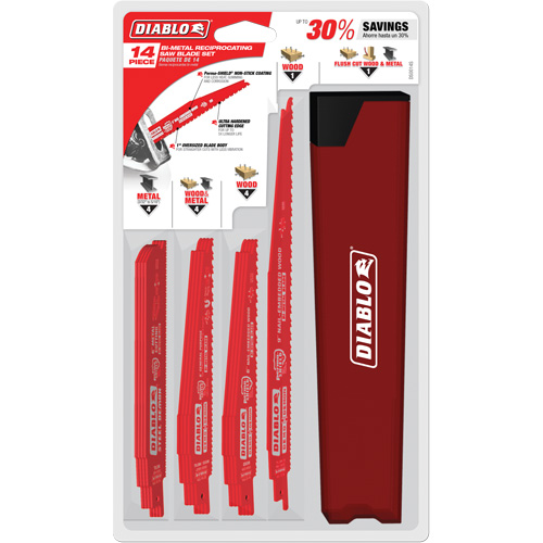 Nail-Embedded Wood & Metal Demo Reciprocating Saw Blade Set, No. of Pieces, 14, Size Range, 6" - 9"