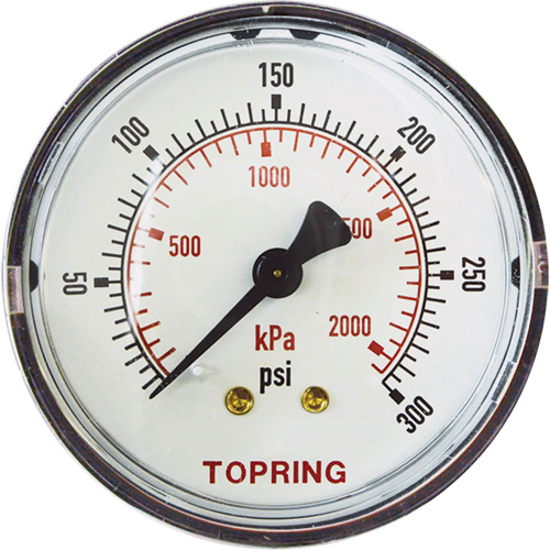 Replacement Pressure Gauge, Dial Diameter, 2", Pressure Range, 0 - 175 psi, Connection, Back Mount, Dial Type, Analogue
