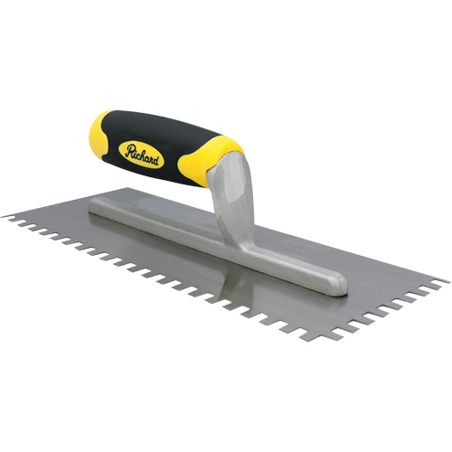 Ergo-Grip Square Notch Adhesive Trowels, Blade Material, Carbon Steel, Handle Material, Rubber, Length, 11", Width, 4-1/2", Notch Size, 3/8" x 1/4" x 1/4"