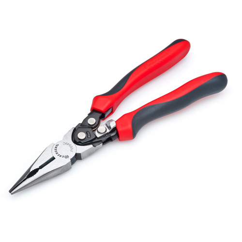 Pro Series Dual Material Long Nose Compound Action Cutting Pliers, Overall Length, 9", Standard(s) Met, ASME, Cutting Edge Length, 0.812"