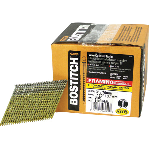 Framing Nails, Length, 3", Diameter, 0.12", Shank Type, Spiral, Head Type, Full Round, Point Type, Diamond