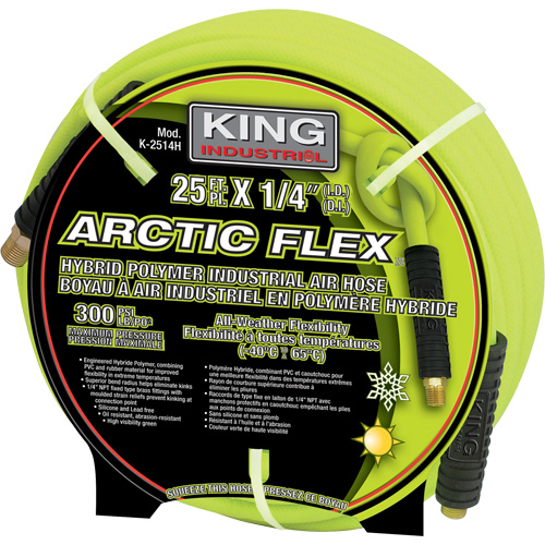 25' Hybrid Polymer Industrial Air Hose, Max PSI, 300, Inlet Size, 1/4" NPT