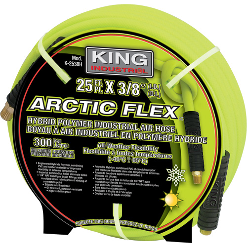 25' Hybrid Polymer Industrial Air Hose, Max PSI, 300, Inlet Size, 3/8" NPT
