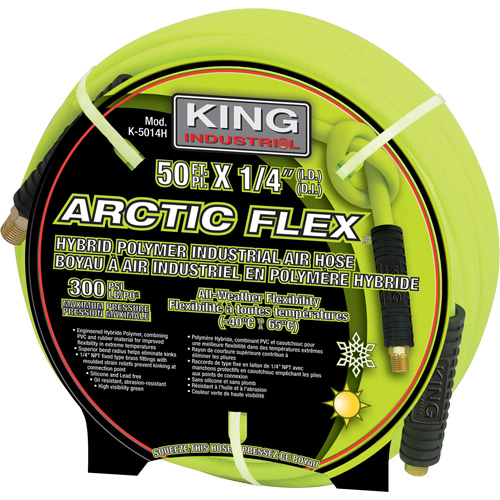 50' Hybrid Polymer Industrial Air Hose, Max PSI, 300, Inlet Size, 1/4" NPT