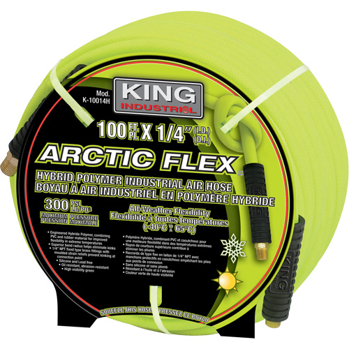 100' Hybrid Polymer Industrial Air Hose, Max PSI, 300, Inlet Size, 1/4" NPT