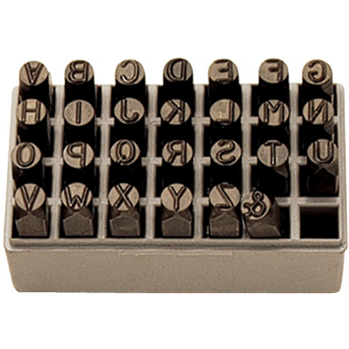 Letter Hand Stamp Set, No. of Pieces, 27, Square Size, 1/2", Character Size, 3/8"