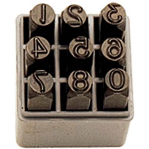 Number Hand Stamp Set, No. of Pieces, 9, Square Size, 1/2", Character Size, 3/8"