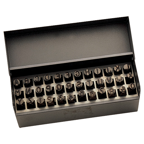 Letter & Number Hand Stamp Set, No. of Pieces, 36, Square Size, 1/4", Character Size, 1/8"
