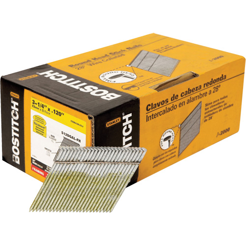 28ø Angled Framing Nails, Length, 3-1/4", Diameter, 0.12", Shank Type, Smooth, Finish, Galvanized, Point Type, Diamond, Material, Steel