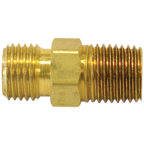 Reducer/Adapter Fitting, Material, Brass, Diameter, 3/8" x 1/4", Thread, 3/8" NPT (M) x 1/4" NPT (M), Maximum Working Pressure, 150 PSI