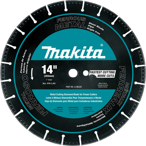 Metal Cutting Segmented Diamond Blade, Diameter, 14", Arbor Hole Size, 1"