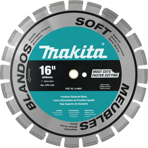 Soft Material Segmented Diamond Blade, Diameter, 16", Arbor Hole Size, 1"