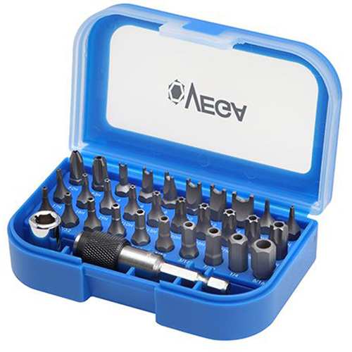 Tamper Proof Driver Bit Set, Drive Size, 1/4" Hex, No. of Pieces, 32