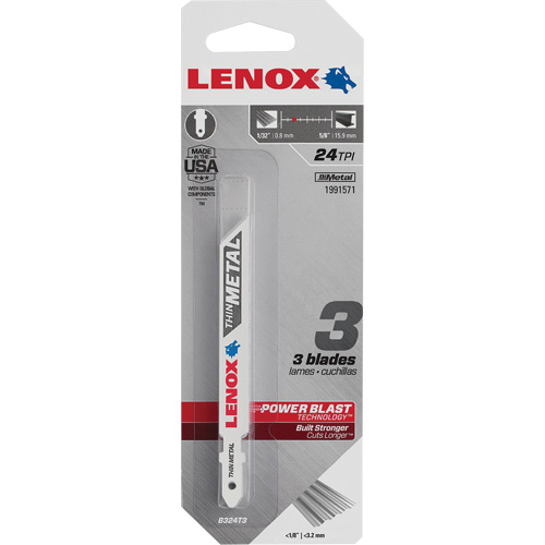 Metal Cutting Jigsaw Blade, Length, 3-5/8", Width, 3/8", Thickness, 0.37", TPI, 6, Application, 3/16" - 5/8"