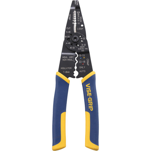 Wire Stripper/Crimper/Cutter Multi-Tool, Overall Length, 8-1/2", Strips AWG Gauges, 10 - 22