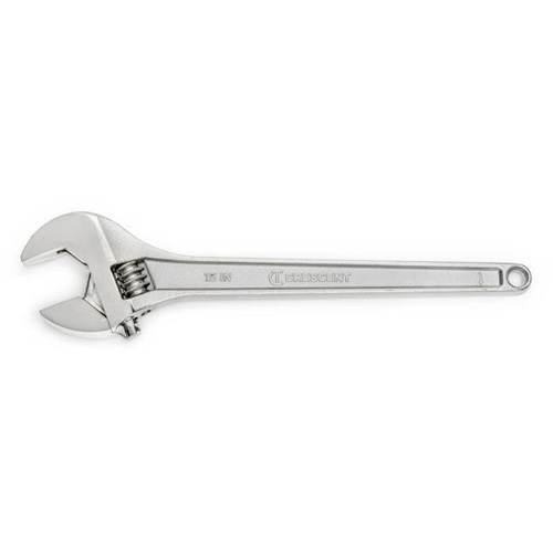 Adjustable Wrench, Length, 15", Max. Jaw Width, 1-11/16", Finish, Chrome, Handle Type, Plain
