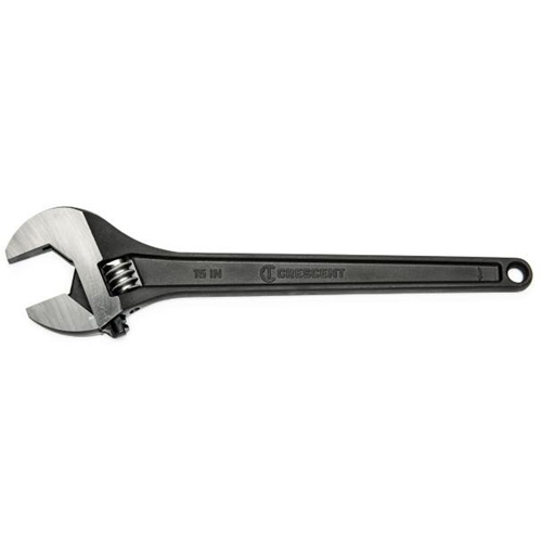 Adjustable Wrench, Length, 15", Max. Jaw Width, 1-2/3", Finish, Black, Handle Type, Plain