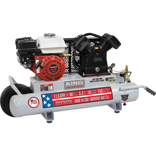 Wheelbarrow Air Compressor, Horse Power, 5.5 HP, CFM, 14.1 at 40 PSI, Electric/Gas, Gas, Tank Capacity, 10 Gal. (12 US Gal)